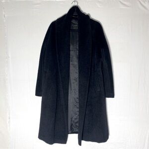 Izzat Baba Black Fuzzy Faux Fur Open Front Jacket L Long Line Quiet Luxury Cozy